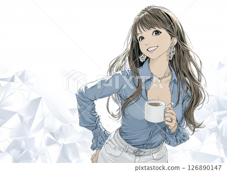 Illustration material of a smiling businesswoman with a cup of coffee 126890147