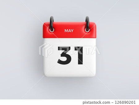 3D calendar icon with date 31 May on grey background. Vector schedule symbol. 3D calendar icon with date 31 May on grey background. Vector schedule symbol. 126890201