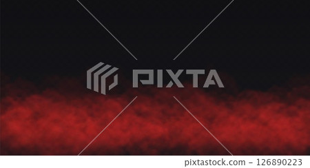 Red Fog effect on transparent dark background. Vector Smoke cloud. 126890223