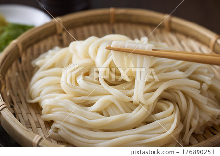 Udon noodles served in a colander Udon noodles served in a colander 126890251