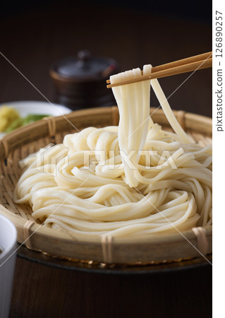 Udon noodles served in a colander Udon noodles served in a colander 126890257