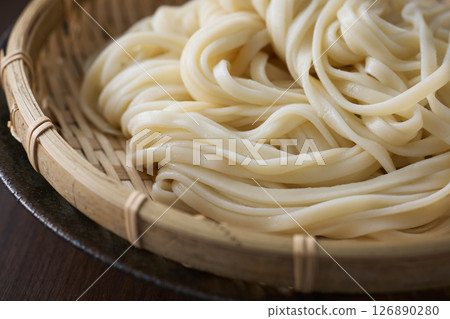 Udon noodles served in a colander Udon noodles served in a colander 126890280