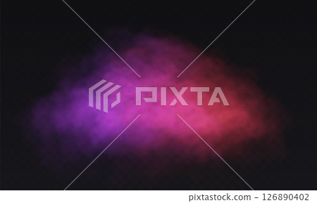 Smoke colorful pink purple cloud on black transparent background. Fog vector effect Smoke colorful pink purple cloud on black transparent background. Fog vector effect 126890402