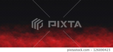 Red Fog effect on transparent dark background. Vector Smoke cloud. Red Fog effect on transparent dark background. Vector Smoke cloud. 126890423