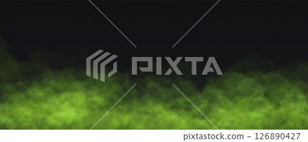 Green Fog effect on transparent dark background. Vector Smoke cloud. 126890427