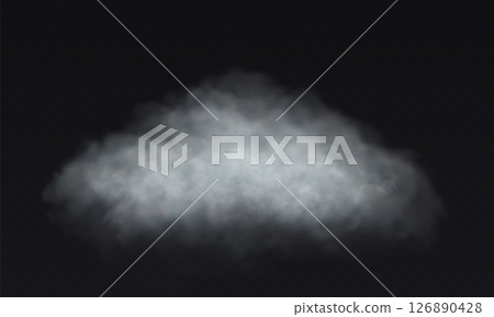 Vector white cloud. Fog smoke effect on transparent dark background. 126890428