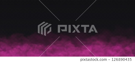 Pink Fog effect on transparent dark background. Vector Smoke cloud. 126890435