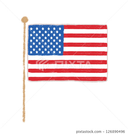 American flag with pole, crayon touch American flag with pole, crayon touch 126890496
