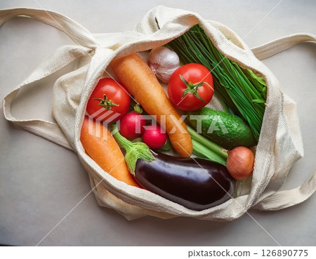Illustration of vegetables in an eco bag 126890775