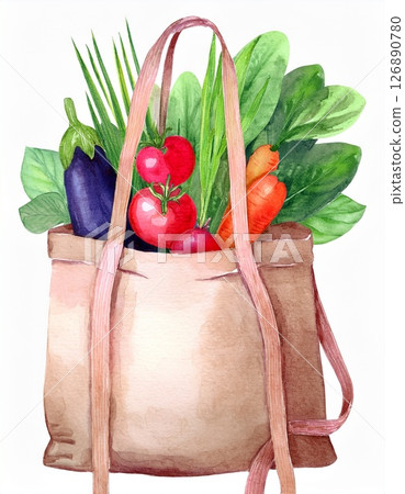 Illustration of vegetables in an eco bag 126890780