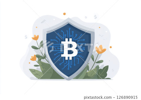 Colorful glowing shield icons in a high-tech environment, representing cybersecurity, blockchain, and digital protection systems in a modern UI. 126890915