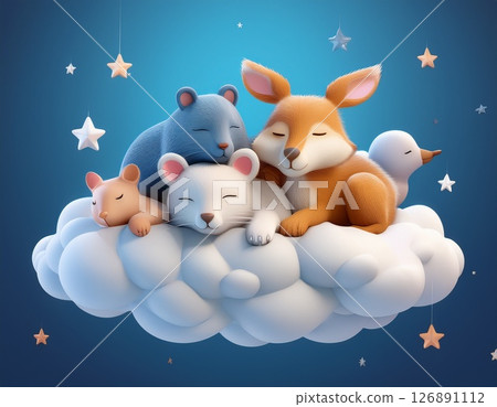 Animals are sleeping comfortably on the clouds Animals are sleeping comfortably on the clouds 126891112