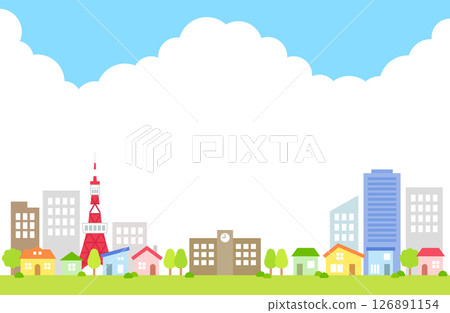藍天、雲、積雨雲、城市地區、背景、插圖 126891154