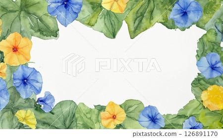 牽牛花的水彩畫框插圖，照亮夏日的早晨 126891170