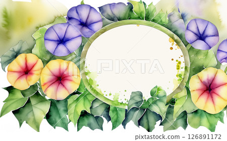 牽牛花的水彩畫框插圖，照亮夏日的早晨 126891172
