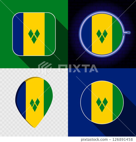 Set of modern icons with the national flag of Saint Vincent and the Grenadines. 126891458