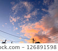 Crimson cloudy sky and power lines 126891598