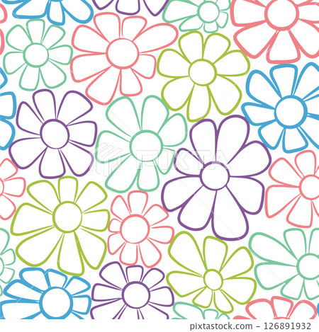 Seamless pattern with floral ornament in retro style. Vector illustration in 70s style Seamless pattern with floral ornament in retro style. Vector illustration in 70s style 126891932