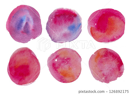 Red Watercolor Paint Spots on Rough Paper Isolated on White 126892175