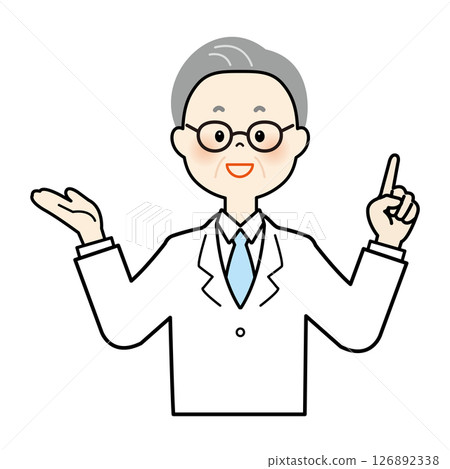 An illustration of an elderly man in a white coat pointing and guiding An illustration of an elderly man in a white coat pointing and guiding 126892338