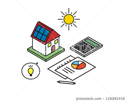 太陽能發電，帶有太陽能電池板的房子的圖標 126892416