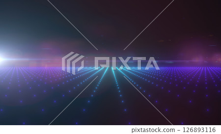 A neon purple and blue glowing digital grid with futuristic elements representing virtual reality and data technology background A neon purple and blue glowing digital grid with futuristic elements representing virtual reality and data technology background 126893116