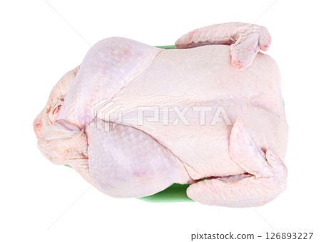 Raw chicken, whole and uncooked, closeup. Isolated on white Raw chicken, whole and uncooked, closeup. Isolated on white 126893227