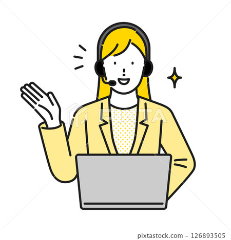 插畫素材：有對講機的女性遠端客服、接線生、呼叫中心 126893505