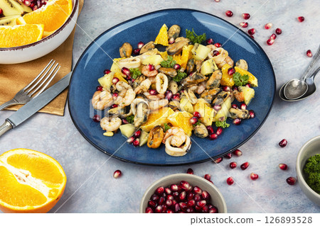 Fresh salad with seafood. 126893528