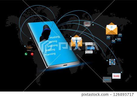Concept of cyber attack. Smartphone and Computer Cybersecurity. Concept of cyber attack. Smartphone and Computer Cybersecurity. 126893717