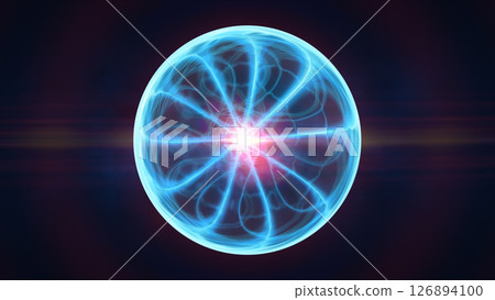 Glowing blue energy sphere with dynamic plasma-like patterns and soft lighting on a dark background Glowing blue energy sphere with dynamic plasma-like patterns and soft lighting on a dark background 126894100