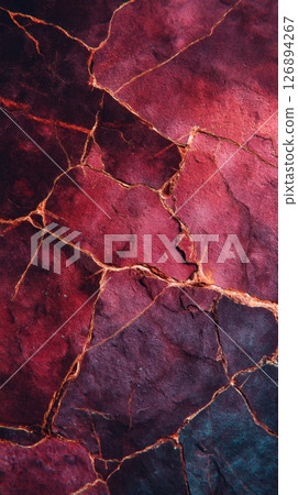 Rosso Levanto marble surface with intense burgundy hues and intricate crack patterns in close-up view 126894267