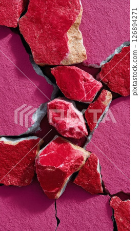 Rosso Levanto marble fragments in pink-red tones arranged over cracked background texture Rosso Levanto marble fragments in pink-red tones arranged over cracked background texture 126894271