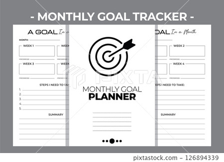 Printable Interior Pages KDP Monthly Goal Planner Blank Book Vector Design Template 126894339