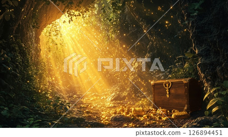 Secret treasure cave surrounded by golden light 126894451
