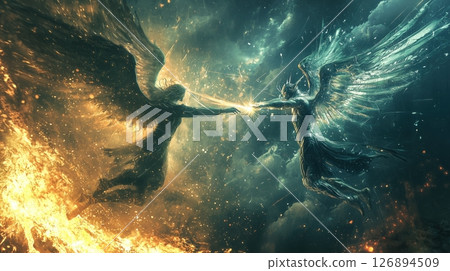 光明天使與黑暗天使在末日的天空中對峙 126894509