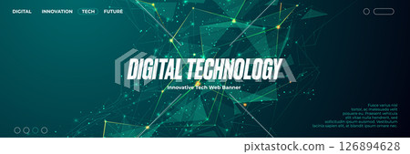 Abstract green technology banner with connected dots and lines wave.  126894628