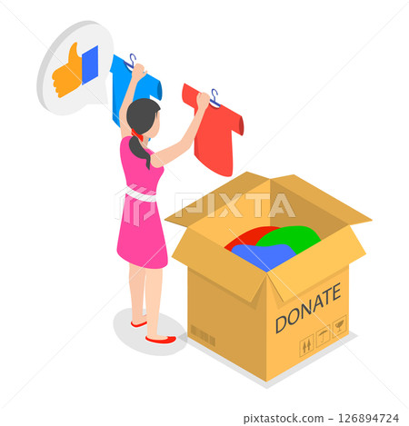 3D Isometric Flat Vector Illustration of Recycling And Donation, Donating Garments To Charity. Item 1 126894724