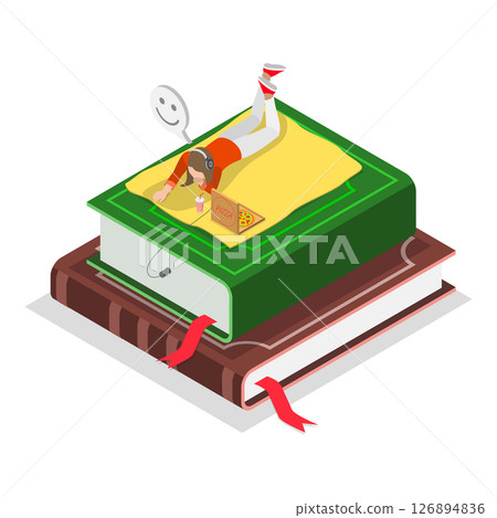3D Isometric Flat Vector Illustration of Virtual Library, Online Education. Item 2 126894836