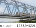 Train crossing an iron bridge 126894839