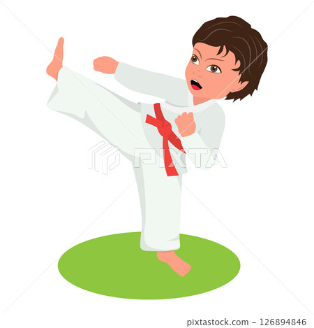 Flat Vector Illustration of Martial Arts Kids, Training Children Wearing Kimono. Item 3 Flat Vector Illustration of Martial Arts Kids, Training Children Wearing Kimono. Item 3 126894846