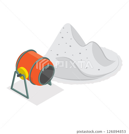 3D Isometric Flat Vector Set of Building Materials, Pile of Sand, Stones, Bricks, Concrete Mixer. Item 2 126894853