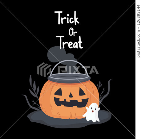 Trick or Treat Halloween Card with Pumpkin Trick or Treat Halloween Card with Pumpkin 126895144