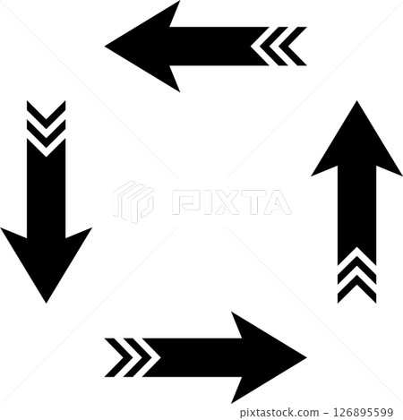 Set of straight arrows with black V-shaped striped tails 126895599