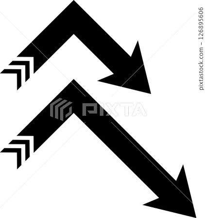 Set of inverted V-down arrows with black V-shaped stripes tail Set of inverted V-down arrows with black V-shaped stripes tail 126895606
