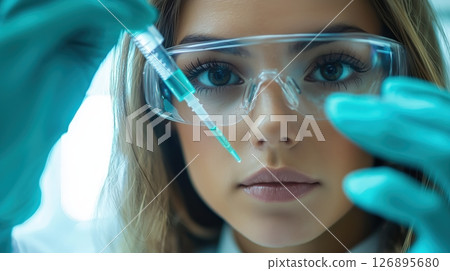 年輕女科學家進行奈米醫學實驗的場景 126895680