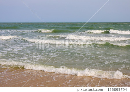 Close up the top wave on sea at Thailand in spring season for seascape background 126895794