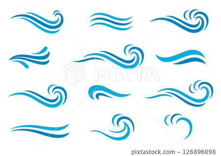 Waves set blue sea ocean icons Waves set blue sea ocean icons 126896098