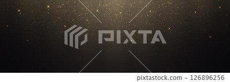 Gold glitter sparkle background with elegant light glow on dark. Abstract flares and stars for luxury, celebration or festive theme. Wide golden dust wallpaper. Vector Illustration 126896256