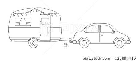 car with caravan camping design outline isolated vector illustration car with caravan camping design outline isolated vector illustration 126897419
